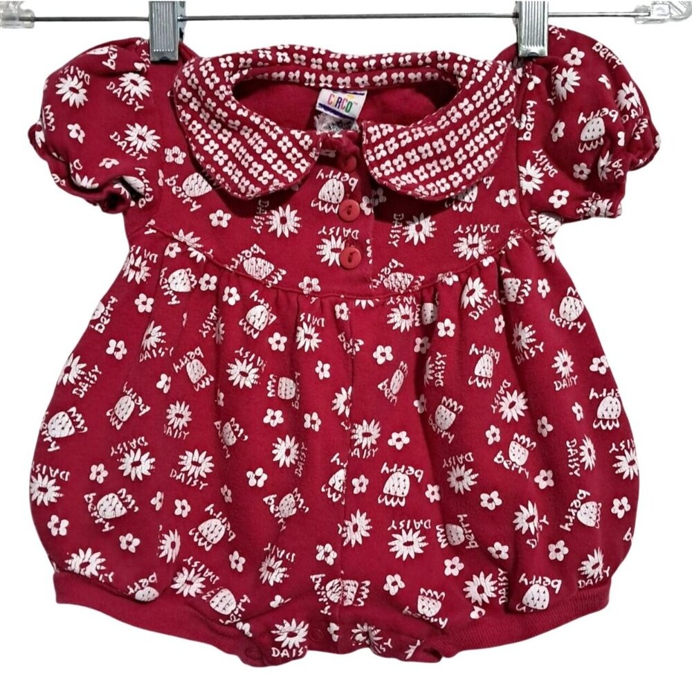 Vintage Circo Bubble Romper Baby Girls Red Floral 12M Peter Pan Collar Cotton Be